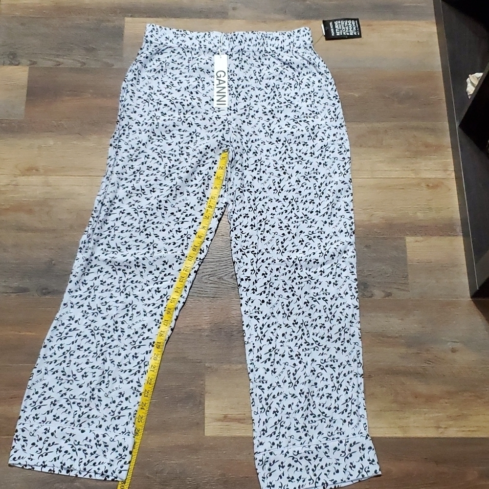 Ganni eco friendly light wide leg pocketed periwinkle floral pants